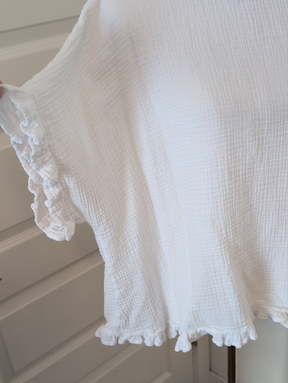BEACH LUNCH LOUNGE Cotton Gauze Short Sleeve Top White Relaxed Ruffle Trim XL - Picture 5 of 10
